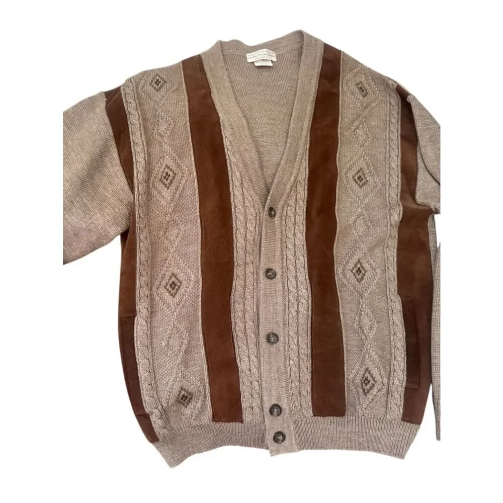 Italian Wool Leather Panel Cardigan Western Ranch Vintage Norm Thompson